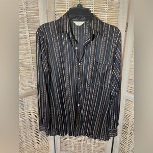 VTG 70s Granada Black and Brown Patterned Button Down Shirt - Large